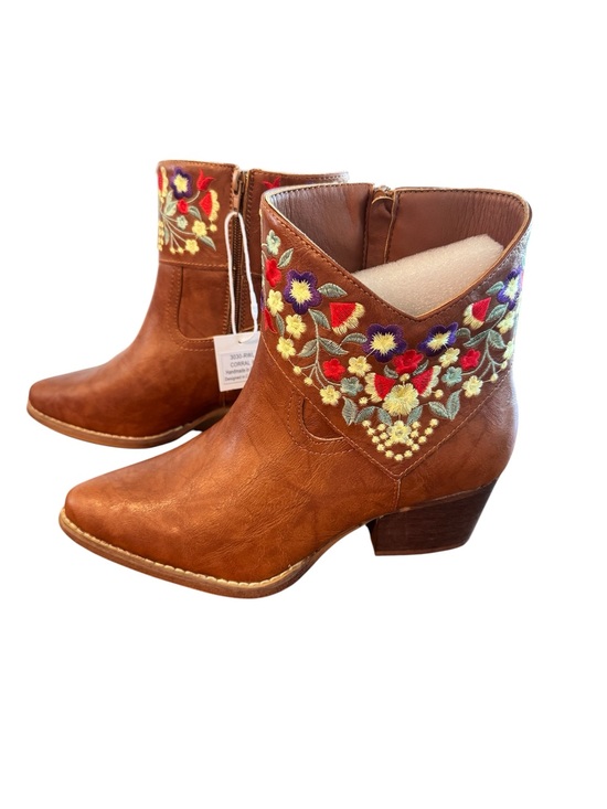 J. Adams Shoes - NWT J. Adams Corral Brown Floral Embroidered Ankle Boots